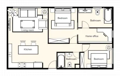 2 Bedroom Apartment with Home Office floor plan template preview