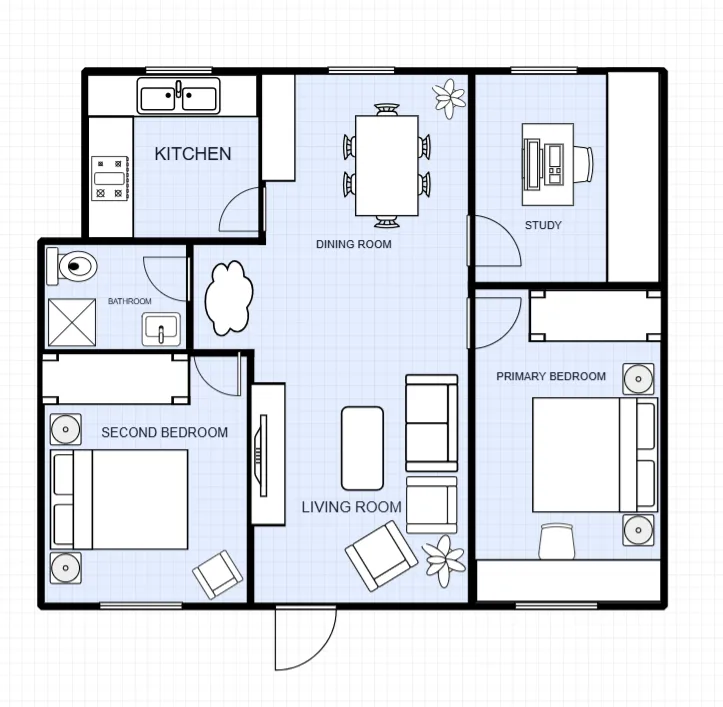 2 Bedroom Apartment with Study floor plan template preview
