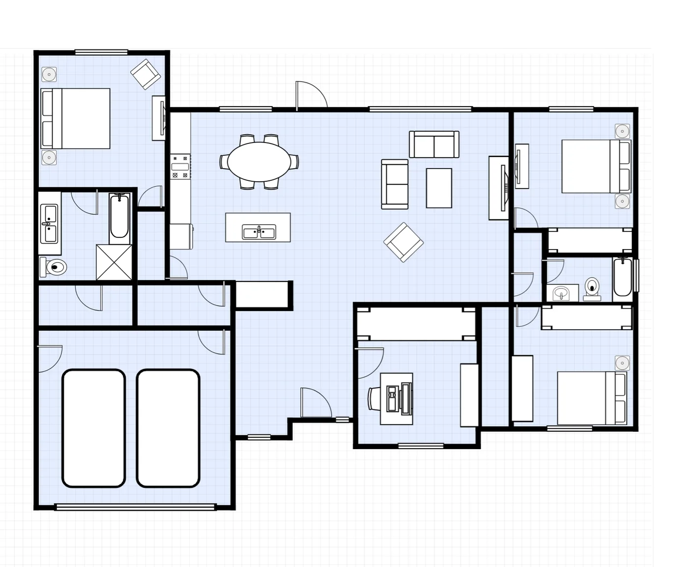 House Floor Plan with Home Office and Garage floor plan template preview