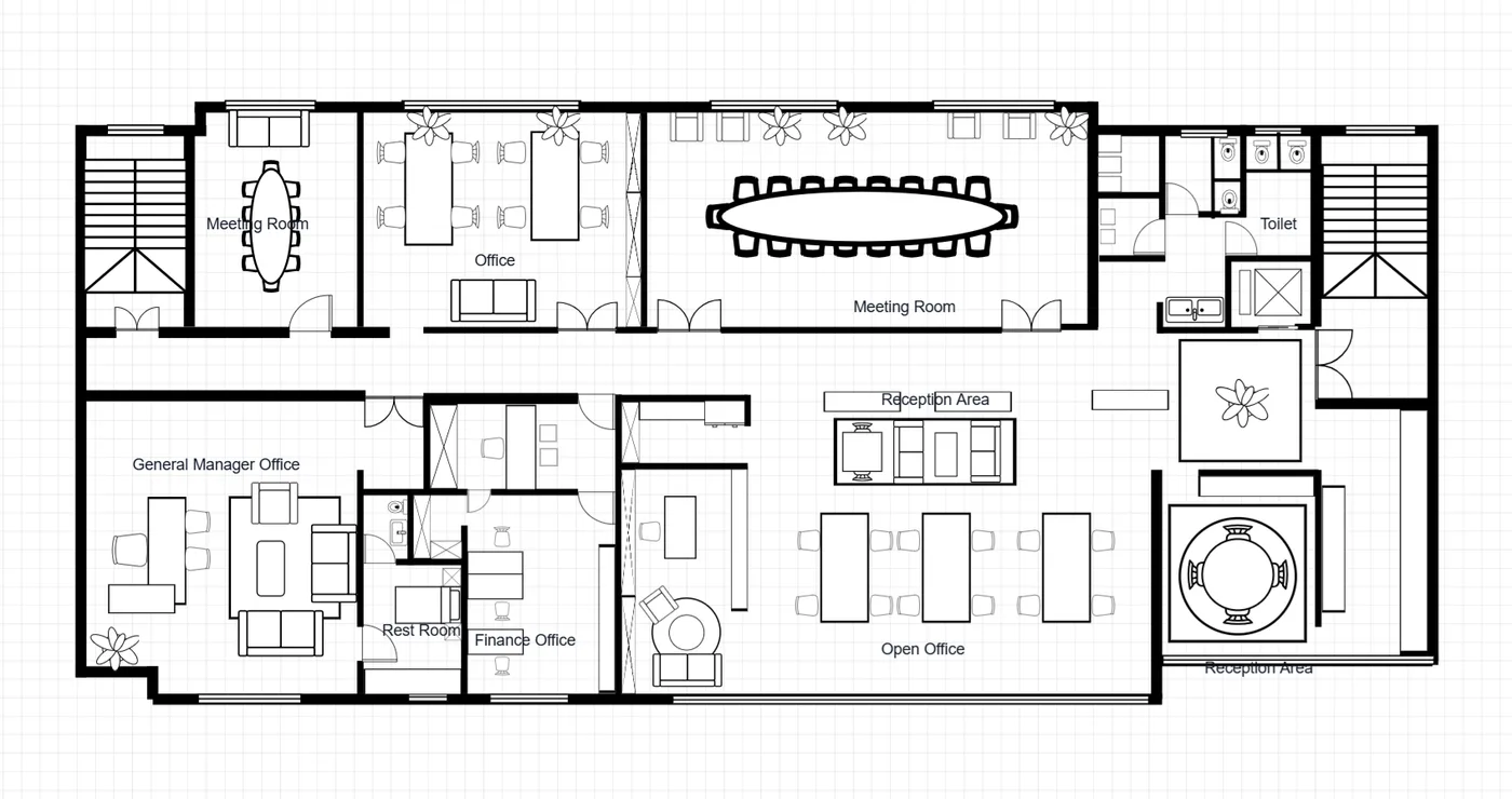 Office Floor Plan with Meeting Rooms floor plan template preview