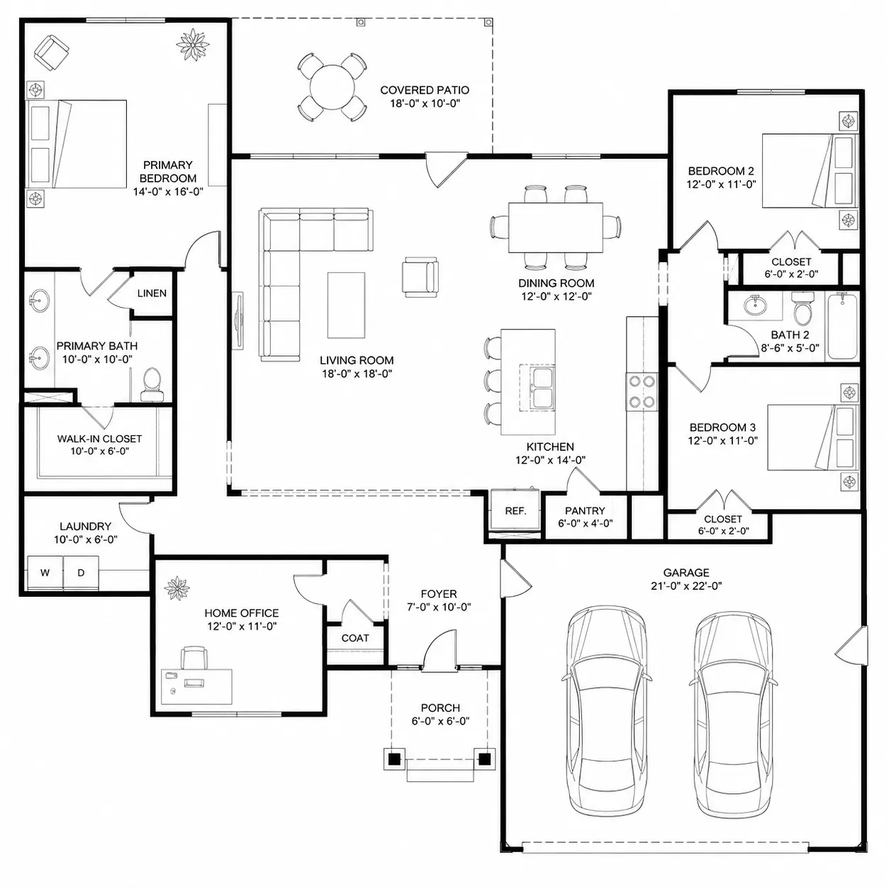 Floor plan with every room named and measured