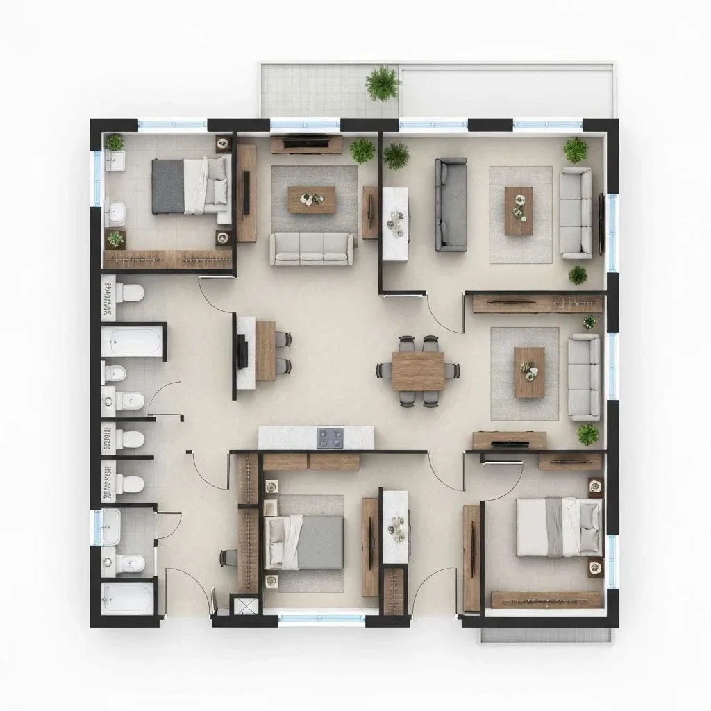Apartment plan with the bathroom drawn in place