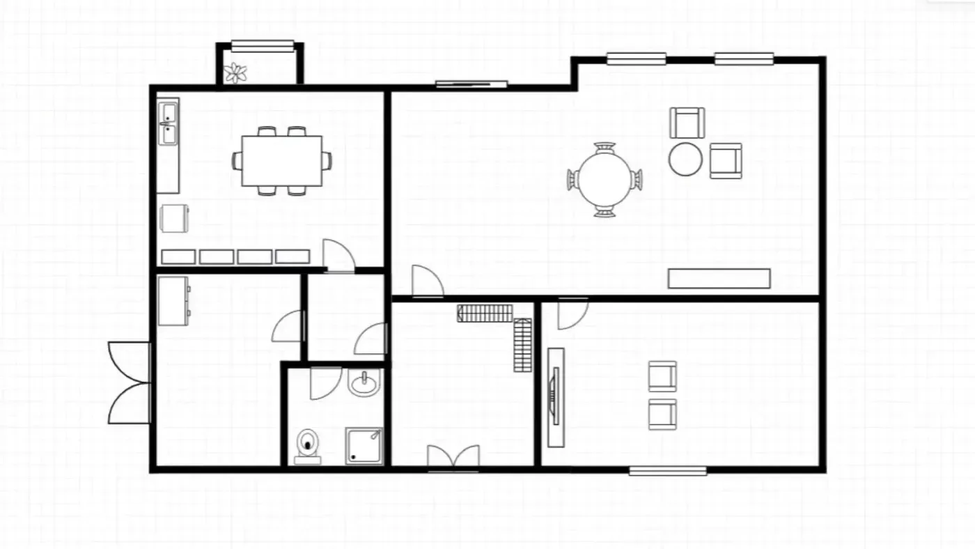 Floor plan with door and window openings marked in the walls