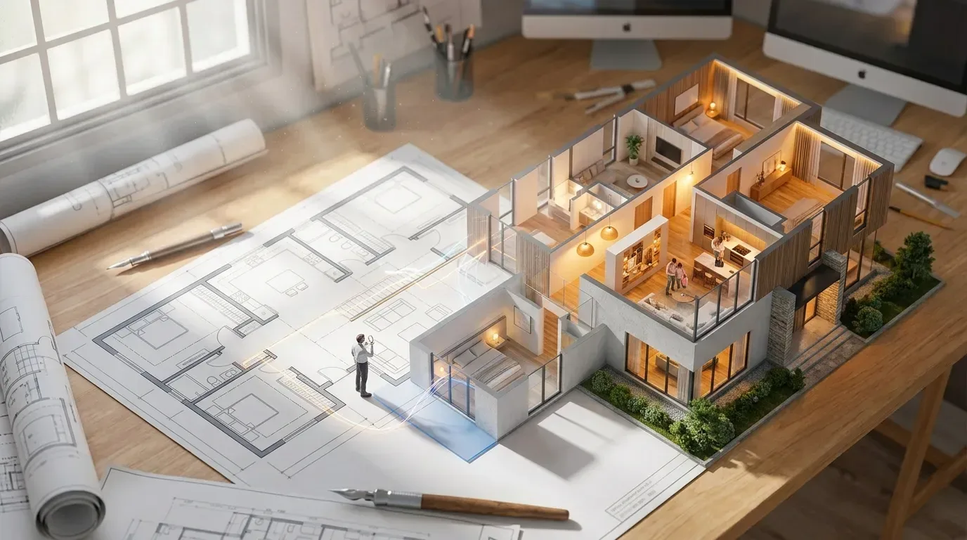 2D floor plan converted to a 3D view