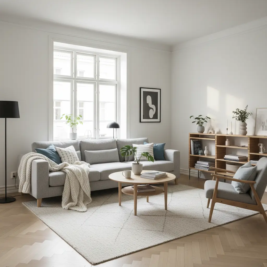 Room staged in a Scandinavian furniture style